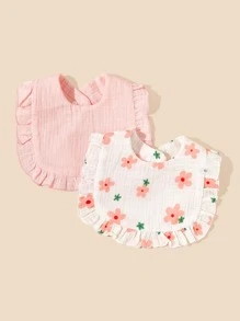 Bebé 2 piezas Babero con estampado floral ribete con fruncido - Multicolor - Ver 1