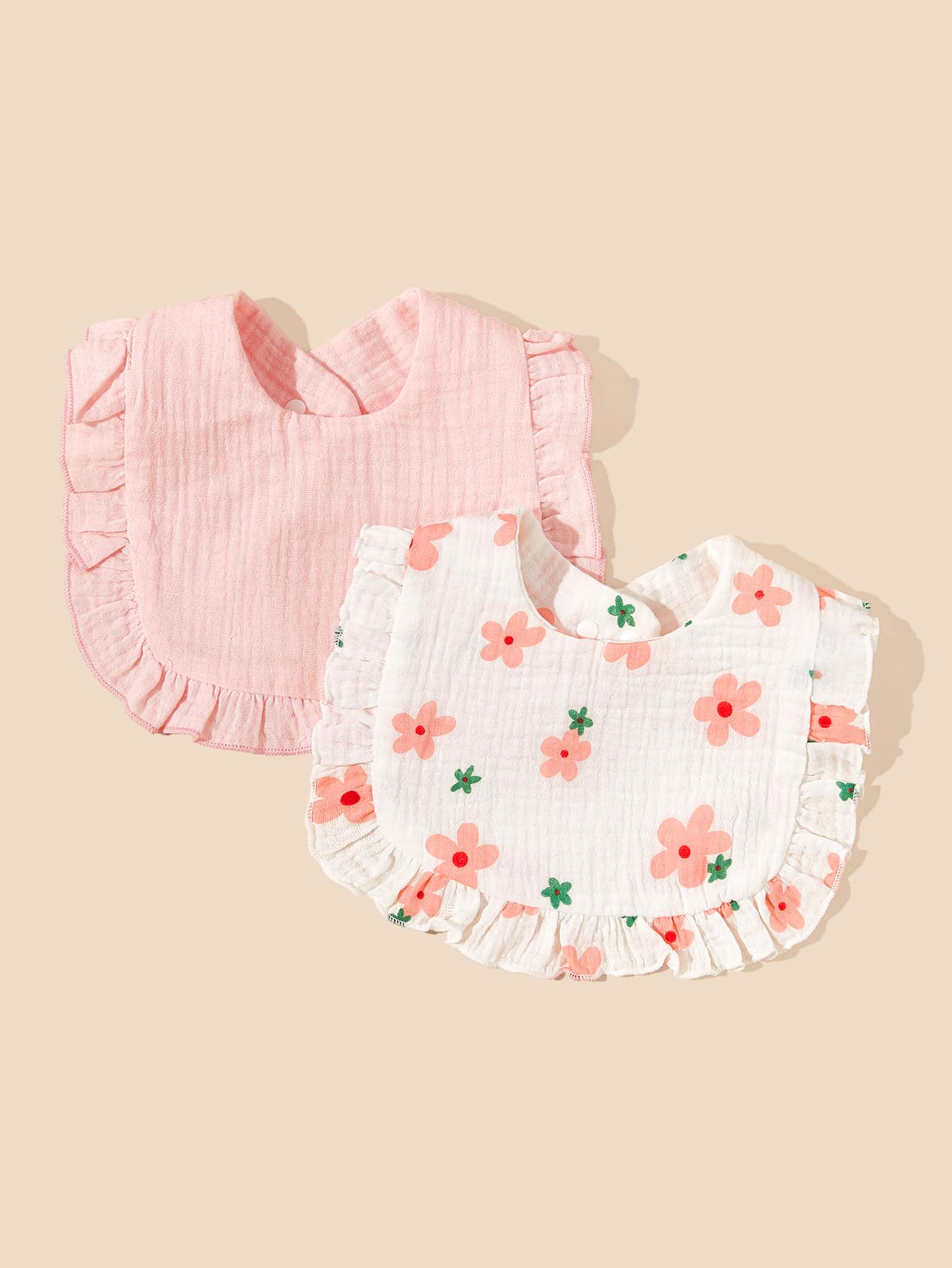 Bebé 2 piezas Babero con estampado floral ribete con fruncido - Multicolor - Ver 1