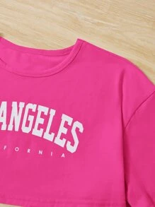 SHEIN 青少年女孩字母圖案背心上衣和短褲和短款T恤 - 彩色 - 查看 5