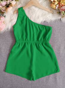 SHEIN Girls One Shoulder Romper - Green - View 2