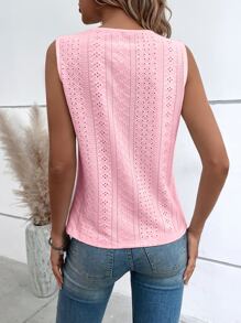 SHEIN LUNE Guipure Lace Panel Tank Top - Pink - View 2