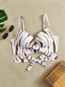 SHEIN Swim Curve Plus Tie Dye Wrap Push Up Bikini Top - Multicolor - View 1