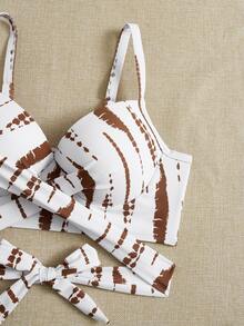 SHEIN Swim Curve Plus Tie Dye Wrap Push Up Bikini Top - Multicolor - View 3