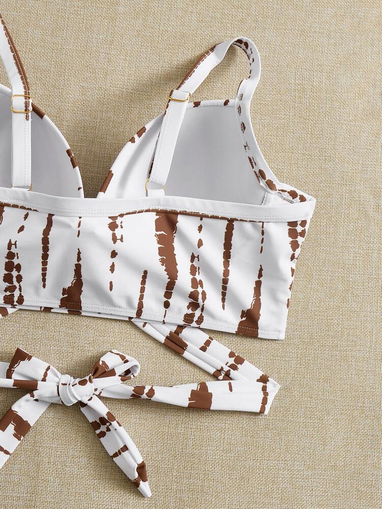 SHEIN Swim Curve 大碼紮染圍裹提臀比基尼泳裝上衣 - 彩色 - 查看 4