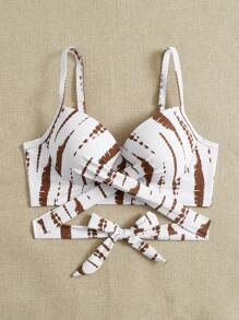 SHEIN Swim Curve Plus Tie Dye Wrap Push Up Bikini Top - Multicolor - View 5