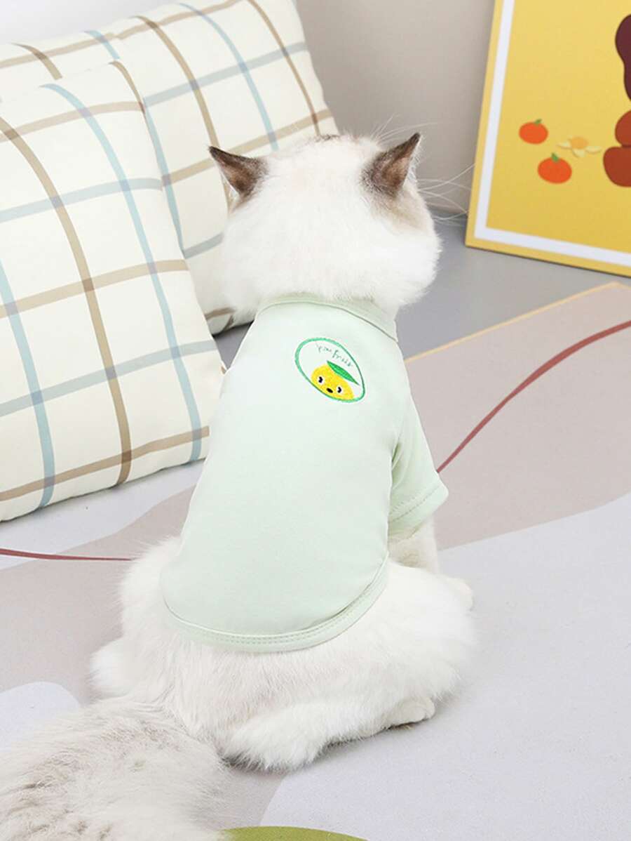 1pc Cartoon Fruit Embroidered Pet Tee - Multicolor - View 1