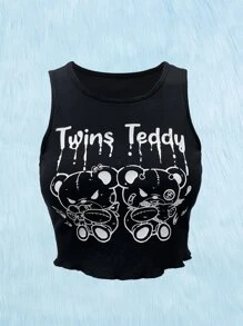 ROMWE Kawaii Áo hai dây Gân đan Hoạt hình Giải trí - màu đen - Xem 1