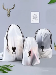 3pcs Cat Print Travel Storage Bag - White - View 1