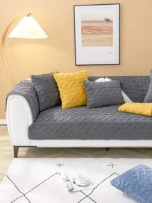 1pc Geometric Pattern Sofa Towel, Tufted Soft Warm Sofa Pad For Winter - Dark Grey - View 5