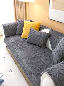 1pc Geometric Pattern Sofa Towel, Tufted Soft Warm Sofa Pad For Winter - Dark Grey - View 4