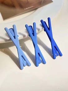 3个极简鳄鱼夹，日常造型必备，适合校园、约会、度假、日常旅行等休闲场合，多巴胺爪夹、发夹、发卡、学习用品、发饰 - 藍色 - 查看 3