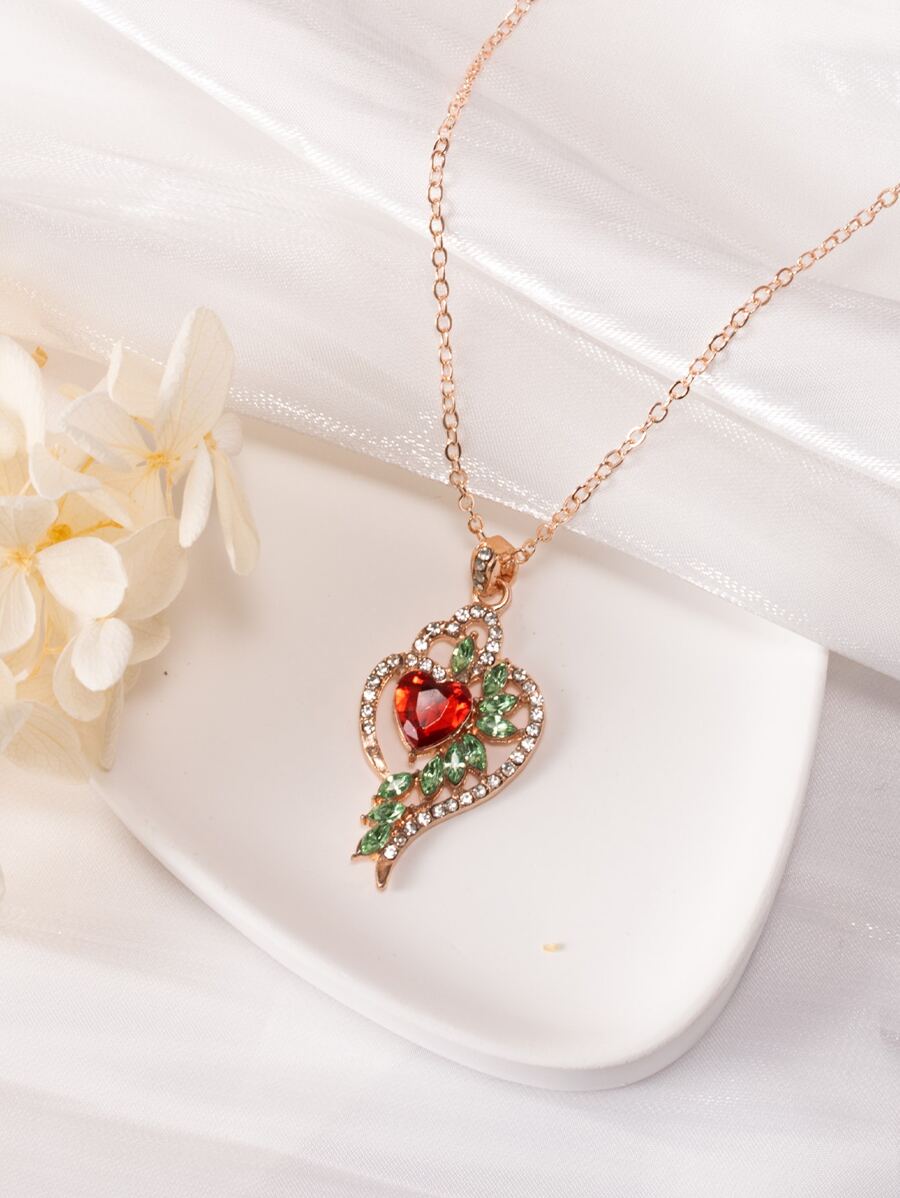 Rhinestone Decor Heart Charm Necklace - Multicolor - View 1