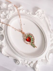 Rhinestone Decor Heart Charm Necklace - Multicolor - View 2