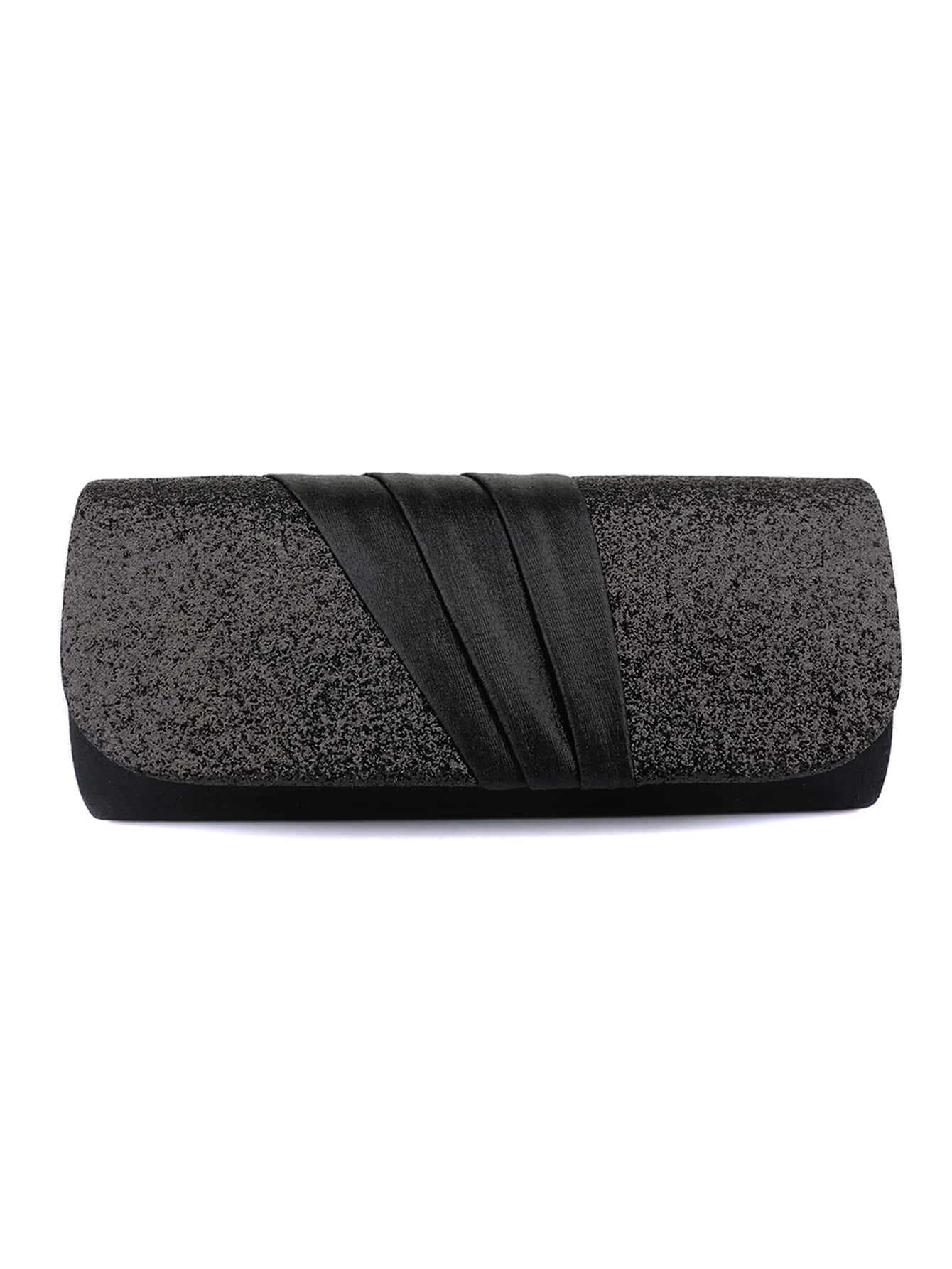 Glitter Detail Flap Square Bag - Black - View 1