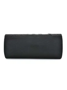 Glitter Detail Flap Square Bag - Black - View 2
