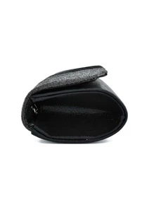 Glitter Detail Flap Square Bag - Black - View 5