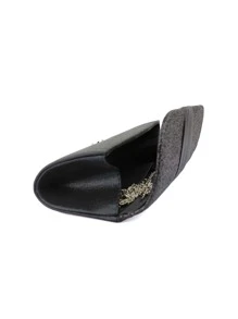 Glitter Detail Flap Square Bag - Black - View 6