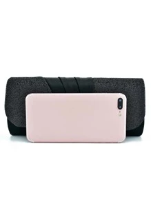 Glitter Detail Flap Square Bag - Black - View 7