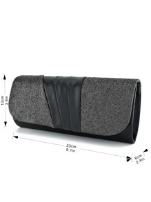 Glitter Detail Flap Square Bag - Black - View 9