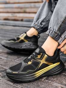 Men Two Tone Lace Up Sneakers, Sporty Fabric Running Shoes For Outdoor