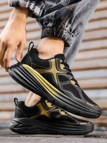 Men Two Tone Lace Up Sneakers, Sporty Fabric Running Shoes For Outdoor