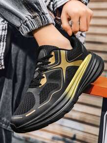 Men Two Tone Lace Up Sneakers, Sporty Fabric Running Shoes For Outdoor