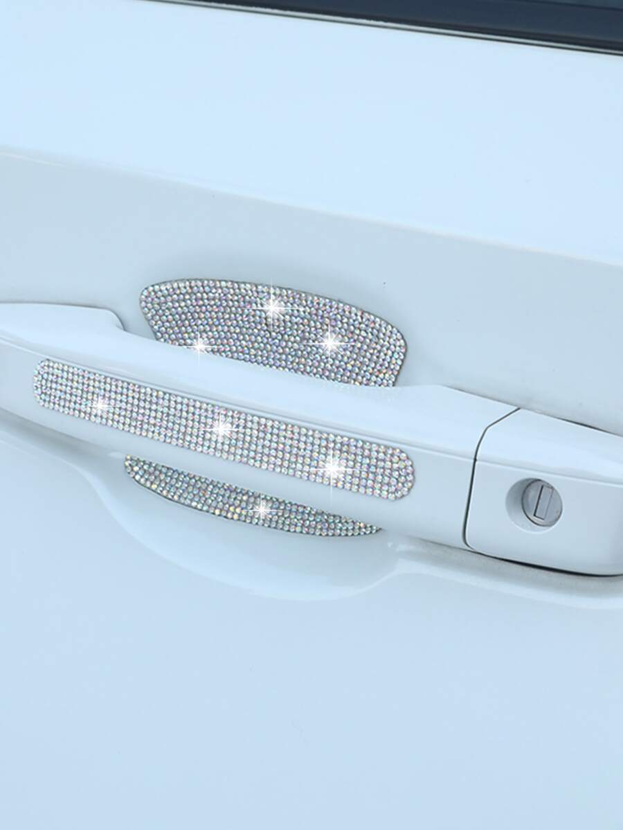 2pcs Rhinestone Decor Car Door Handle Sticker - Multicolor - View 1