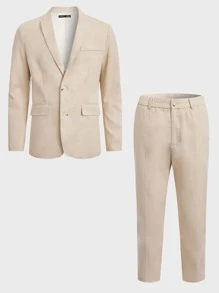 Manfinity NiteLyfe 男士素色單排釦西裝外套和褲子 - 米色 - 查看 1