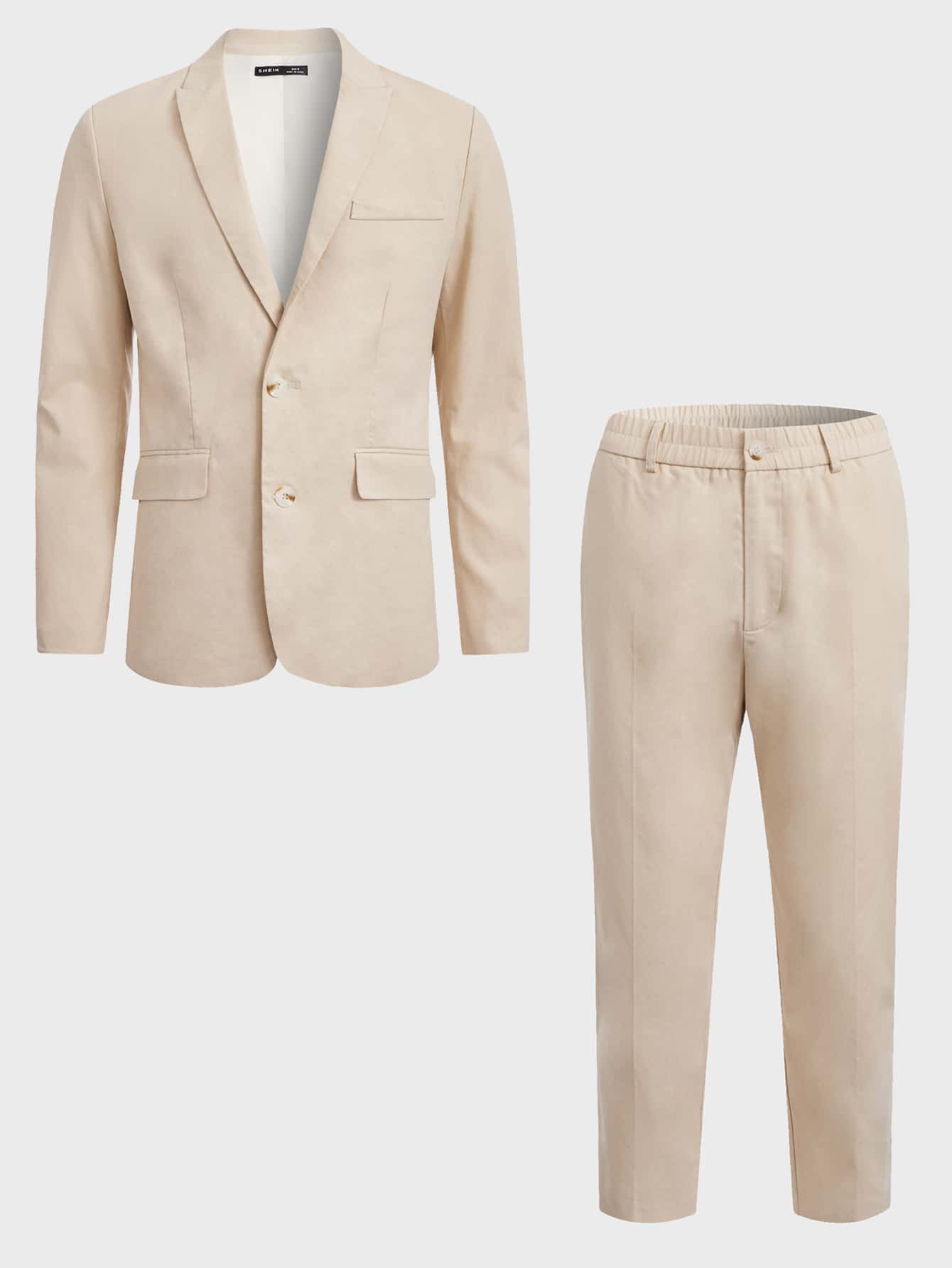 Manfinity NiteLyfe 男士素色單排釦西裝外套和褲子 - 米色 - 查看 1