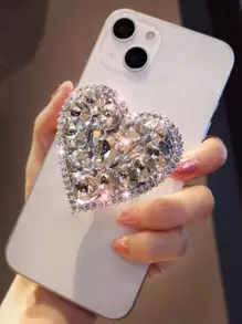 1 件水钻心形设计引人注目的手机握把，兼容 、Android 手机，生日、家人、朋友礼物，推拉式手机握把、手机支架、手机配件 - 白色 - 查看 1