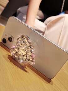 1 件水钻心形设计引人注目的手机握把，兼容 、Android 手机，生日、家人、朋友礼物，推拉式手机握把、手机支架、手机配件 - 白色 - 查看 2