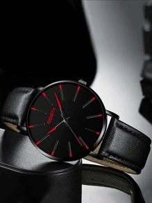 1 pieza Hombres Reloj cuarzo de puntero redondo & 1 pieza Collar - Negro - Ver 2