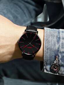 1 pieza Hombres Reloj cuarzo de puntero redondo & 1 pieza Collar - Negro - Ver 3