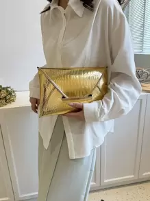 金屬質感鱷魚壓紋翻蓋方包