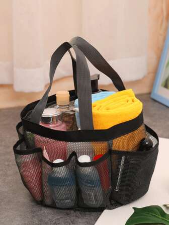 1pc Mesh Bag Handbags Shower Caddy Portable For College Dorm Large Bathroom Tote Bag With Multi Pockets Shower Portable Bag For Travel Storage Bag, Makeup Bag, Cosmetic Bag, Vacation Organizer, Large Capacity Makeup Organizer Makeup Case, For Lipstick, Brush, Skincare, Mobile Phone, Coin, Small Items, For Home, Gift, Vacation And Festival Halloween Christmas Multifunctional Use,Boho Vibes,For Holiday Beach, Bathroom Collection, Bedroom Collection, Large Capacity