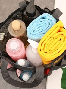 1pc Mesh Bag Handbags Shower Caddy Portable For College Dorm Large Bathroom Tote Bag With Multi Pockets Shower Portable Bag For Travel Storage Bag, Makeup Bag, Cosmetic Bag, Vacation Organizer, Large Capacity Makeup Organizer Makeup Case, For Lipstick, Brush, Skincare, Mobile Phone, Coin, Small Items, For Home, Gift, Vacation And Festival Halloween Christmas Multifunctional Use,Boho Vibes,For Holiday Beach, Bathroom Collection, Bedroom Collection, Large Capacity