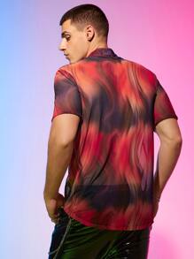 Manfinity RebelGame Men Tie Dye Button Front Mesh Shirt - Multicolor - View 2