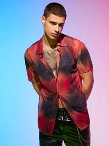 Manfinity RebelGame Men Tie Dye Button Front Mesh Shirt - Multicolor - View 3