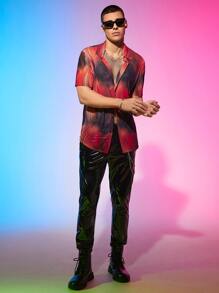 Manfinity RebelGame Men Tie Dye Button Front Mesh Shirt - Multicolor - View 5