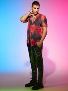 Manfinity RebelGame Men Tie Dye Button Front Mesh Shirt - Multicolor - View 6