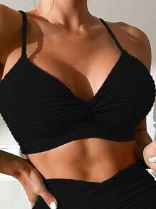 Swim Chiccia Summer Beach Twist Front High Waisted Bikini Set - Black - View 4
