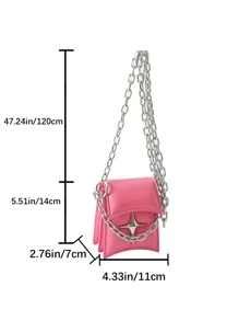 迷你鏈條裝飾翻蓋方包 - 粉色 - 查看 2