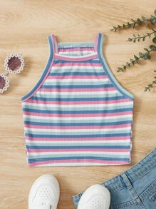 SHEIN Teen Girls Striped Print Halter Top - Multicolor - View 1