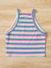 SHEIN Teen Girls Striped Print Halter Top - Multicolor - View 2