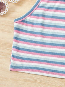 SHEIN Teen Girls Striped Print Halter Top - Multicolor - View 4