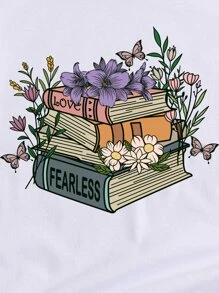 INAWLY Book And Floral Print Tee - White - View 6