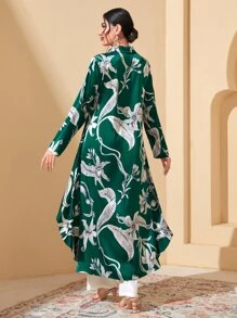 Mulvari Floral Print High Low Hem Blouse Without Belt - Green - View 2