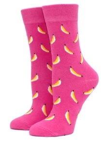 香蕉印花中筒襪 - 粉色 - 查看 1