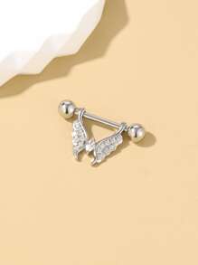 Anillo de pezón zirconia cúbica con diseño de mariposa - Plateado - Ver 3