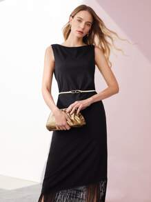 MOTF PREMIUM FRINGE VISCOSE-BLEND DRESS - Black - View 8